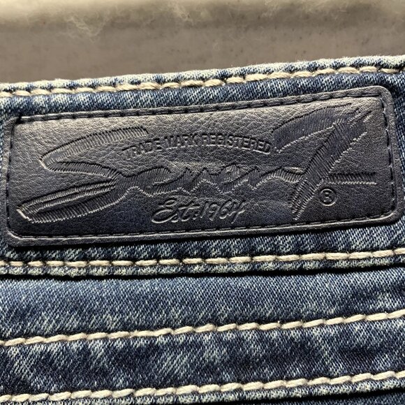 Seven7 Slimboot Jeans Womens 8 Distressed Whisker Front Thick Stitch Embroidered - Picture 11 of 13